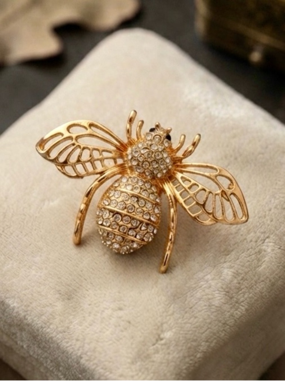 New in Box! Gold-Tone Pave Rhinestone Honey Bee Brooch